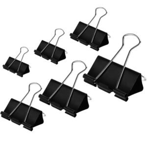 Binder Clips 100 unidades – coofficer papel Binder Clips Pinzas para papel de carta de notas, papel carpeta abrazaderas para suministros de oficina, 6 varios tamaños, color negro