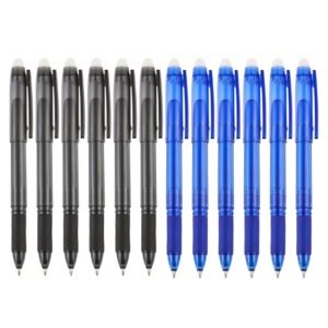 PAQUETE DE 12 BOLIGRAFOS DE TINTA DE GEL BORRABLES DE COLOR AZUL Y NEGRO